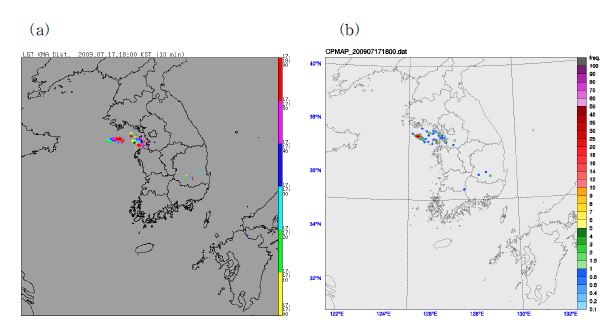 Fig. 3.2.2. Lightning raw data(a) and accumulated lightning frequency data for VET(b).