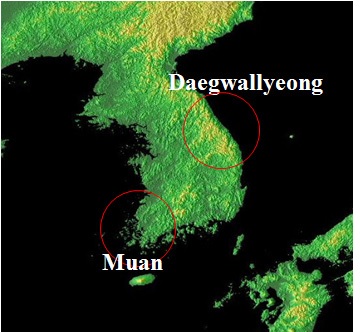 Fig. 2.1. The radar observation areas of X-band dual-polarization radar at Muan and Daegwallyeong.