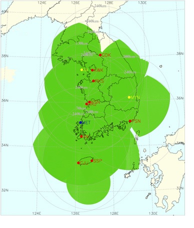 Fig. 5.1. Radar network of Korea Meteorological Administration (KMA).