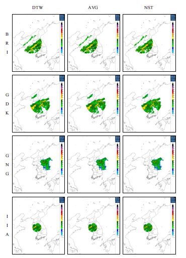 Example of CAPPI reflectivity images at 750hPa isobar surface constructed by three methods