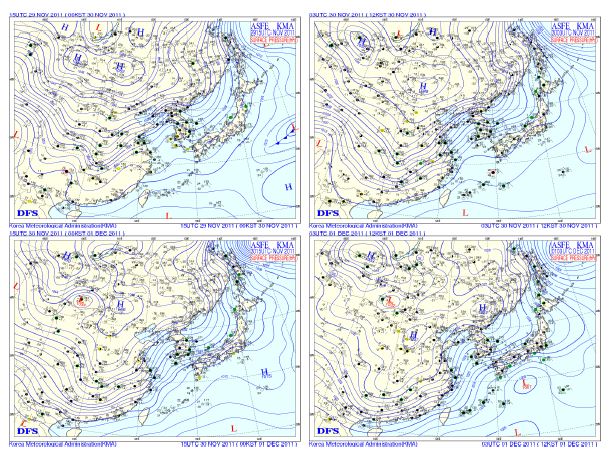 SFC3 weather chart, 00KST 30 NOV ∼ 12KST 1 DEC