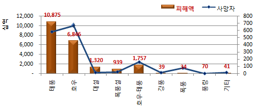 Total property losses and person damage due to the natural disasters by causes for the period from 1993 to 2010