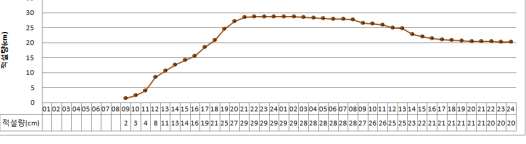 The extent of snow cover(cm) by time in Po-hang for January 3～4, 2011