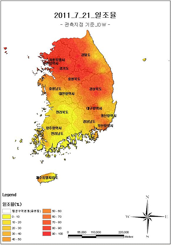 The percentage of sunshine's map