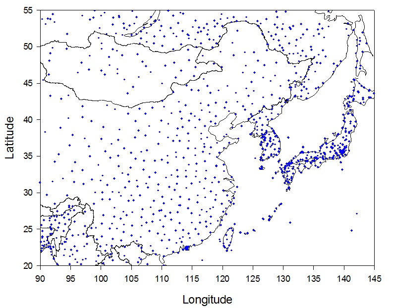 Geographical locations of the SYNOP stations used in this study.