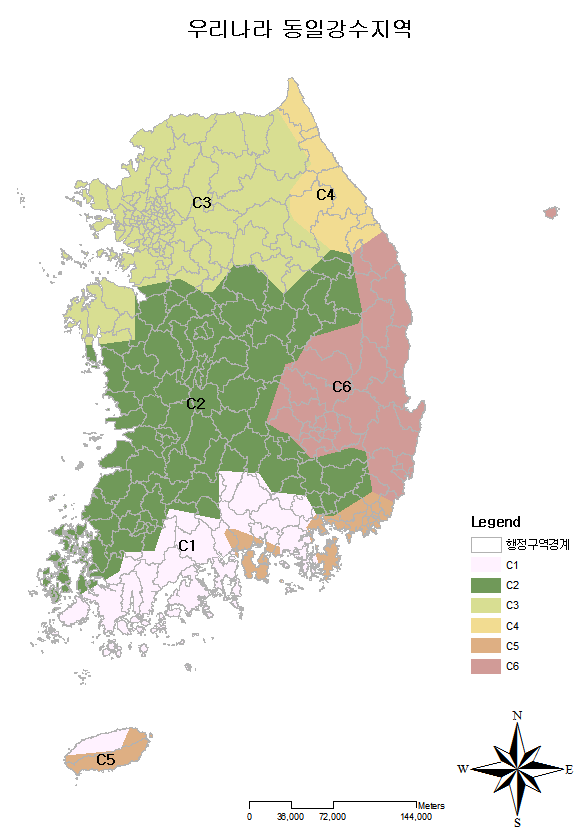 Fig. 3.1.35. Regionalization of homogeneous region of precipitation using Thissen polygon