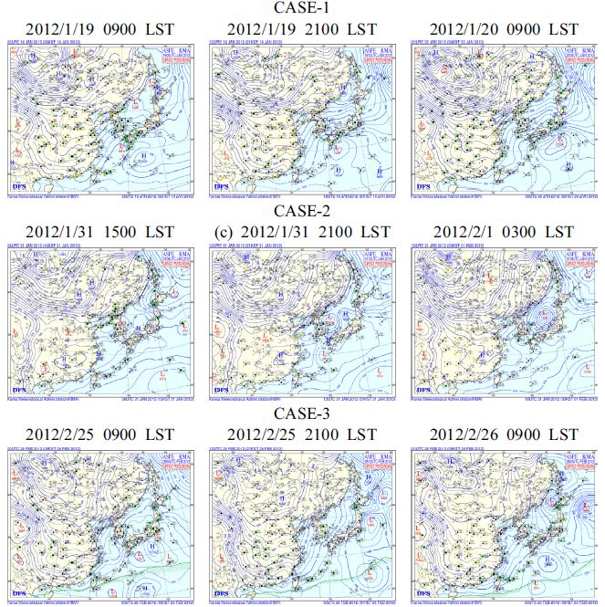 Fig. 4.2.5. Surface weather maps for each CASE.