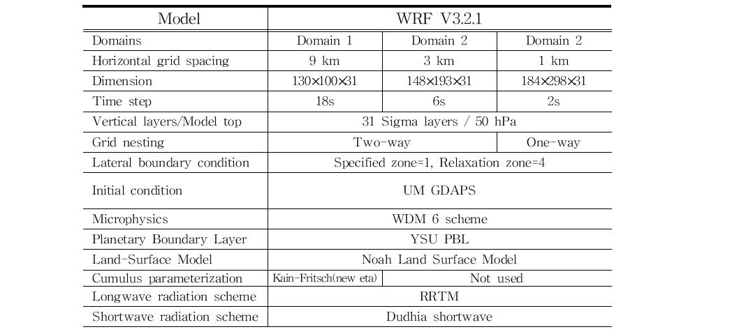 Summary of the WRF model configuration.