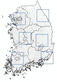 Fig. 4.3.2. The example that shows focused area for which the CReSS ensemble run is implemented: The small boxes on the map indicates the interested local area.