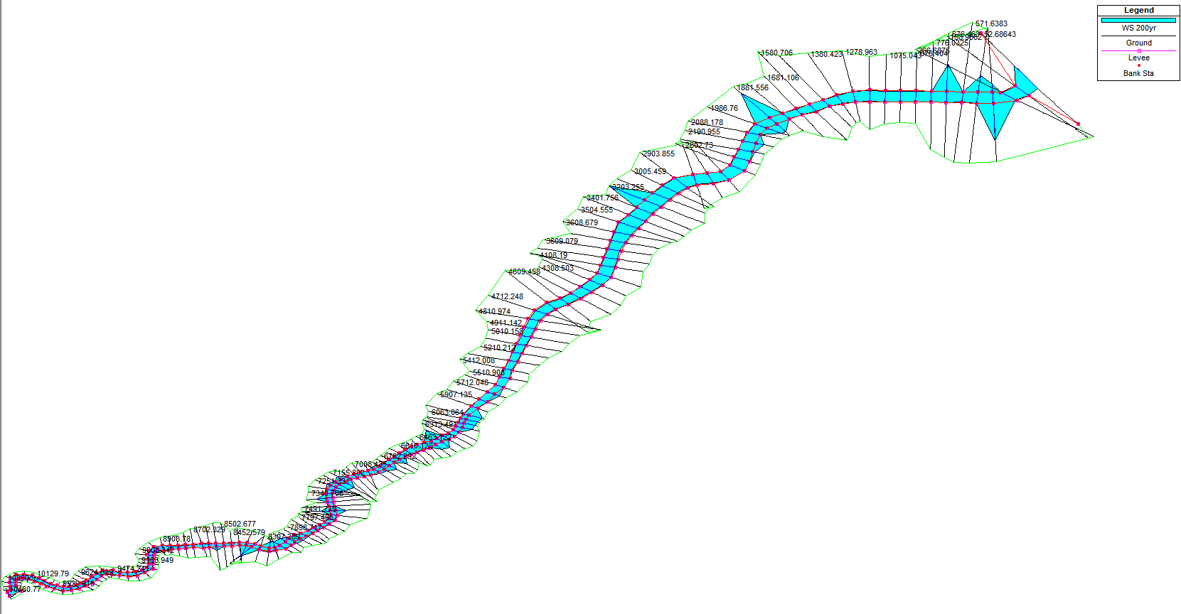 Fig. 4.5.18. HEC-RAS 200year frequency simulation results