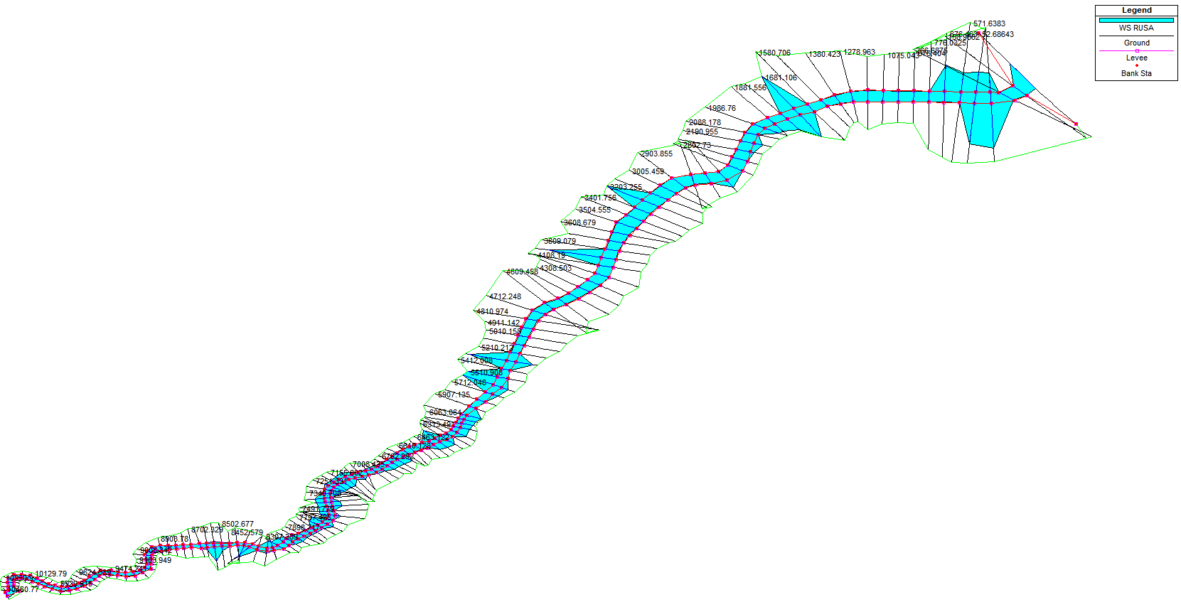 Fig. 4.5.19. HEC-RAS PMF frequency simulation results