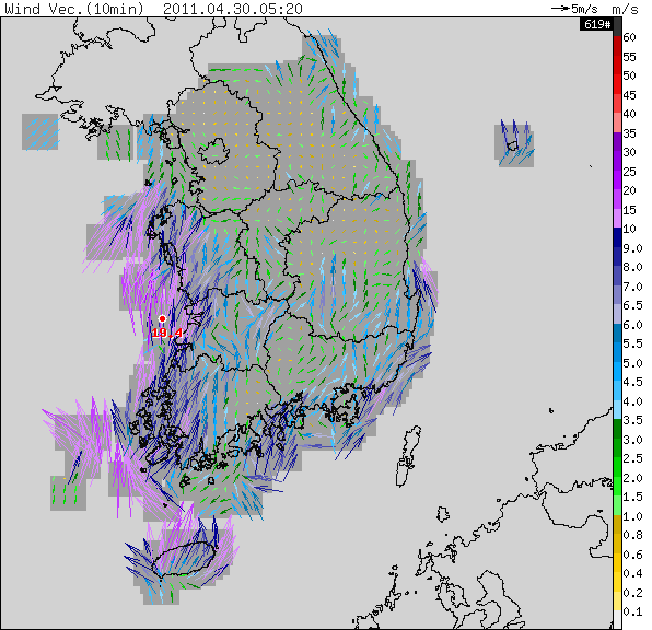 Fig. 3.1.20. AWS wind vector in April 30th 2011.