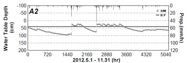 Fig. 6.4.10. Cell based the hourly simulated water table depth in root zoon during analysis period.