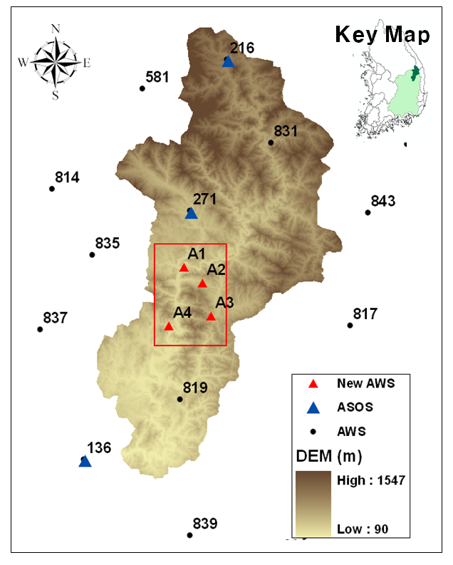 Fig. 6.5.1. Study Area and location of weather stations.