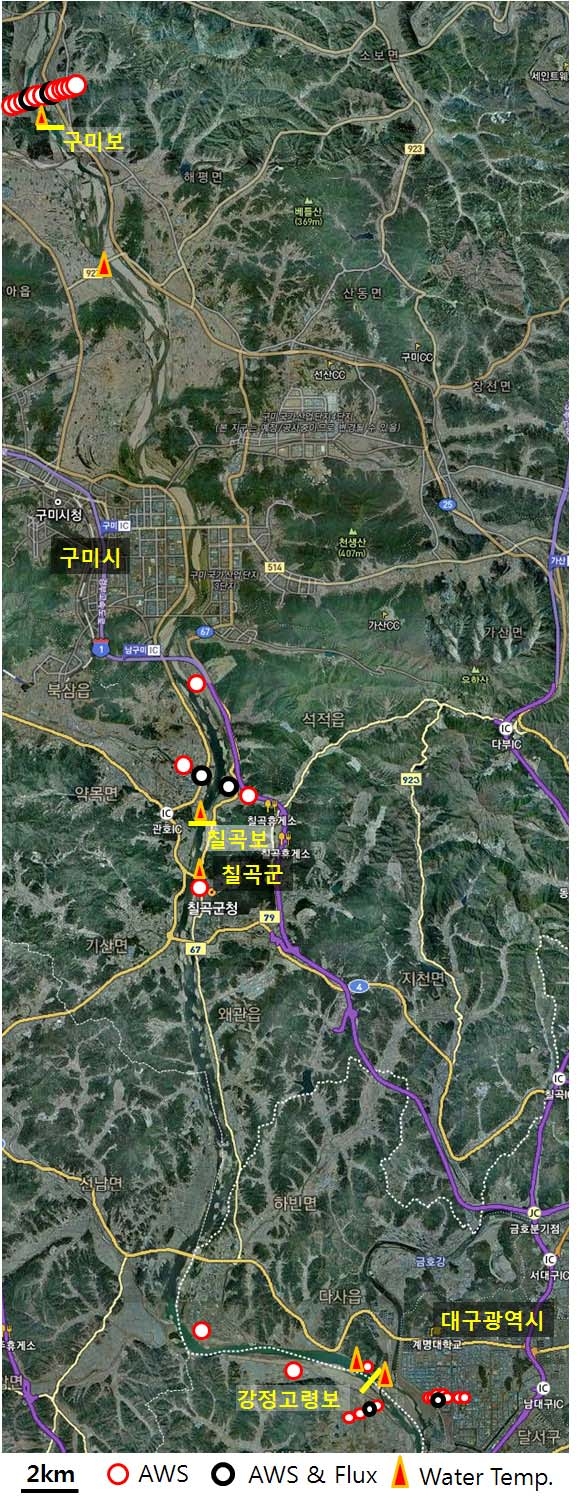 Fig. 2.1.1. Map of the complete meteorological observation system around Nakdong River.