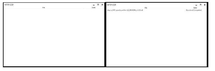 그림 3-56 HTTP_CDF_UI 접속 초기 화면(왼쪽) 및 파일 저장 완료 화면(오른쪽)