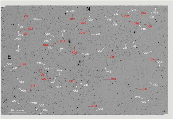 그림 2. NGC 6871을 중심으로 한 영역의 변광성 분포