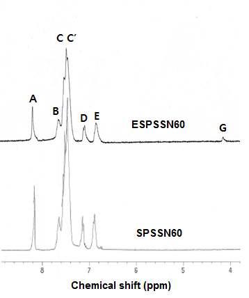 SPSN 과 ESPSN 고분자의 1H-NMR 스펙트럼.