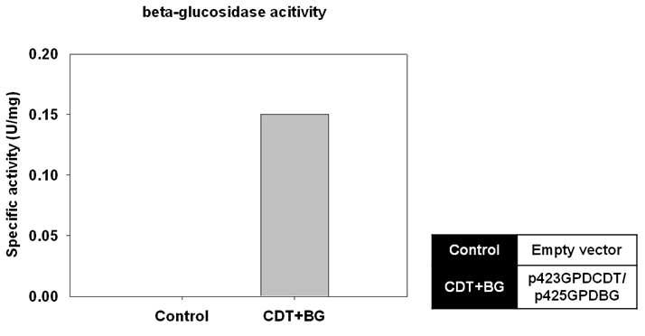 효모 내에서 β-glucosidase의 발현 여부 확인을 위한 역가 측정