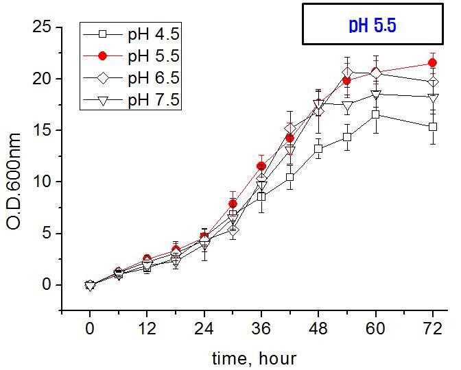 5L 발효기를 이용하여 균주의 성장에 미치는 인자인 pH를 최적화