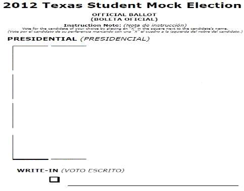 【그림 Ⅴ-21】 미국 텍사스 주 2012 대통령 모의선거 투표용지