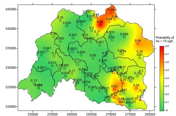 보은군 지역 지하수의 비소 기준초과 확률분포도