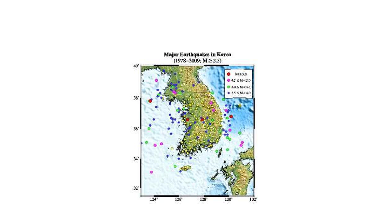 과거 30년 동안 한반도 주변지역의 지진발생 분포