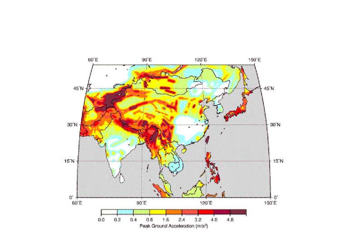 아시아 최대지반가속도 분포
