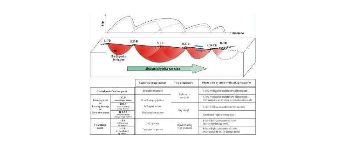 단층손상대 개념을 도입한 지진동시성 지표파열의 전파 모델 (from Choi et al.,