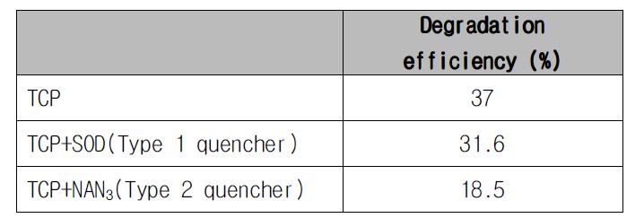 활성산소 제거물질 첨가에 따른 TCP의 반응 효율