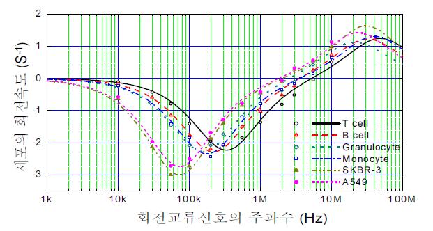 세포의 회전속도분광 측정결과와 단각형 유전모델을 이용한 이론분석결과