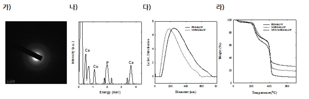 인산칼슘화된 페길화 나노입자의 특성분석.