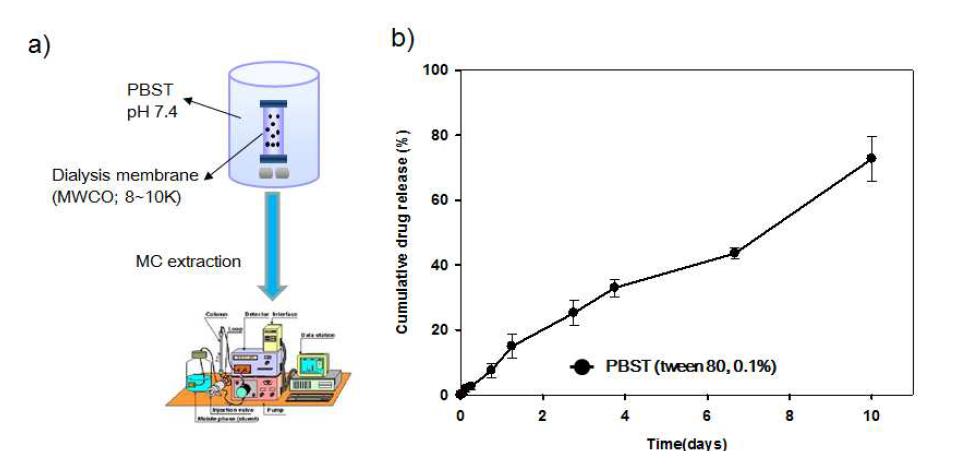 a) DTX@APTHER2-MNM의 Drug release 모식도 b) Drug releaseprofile