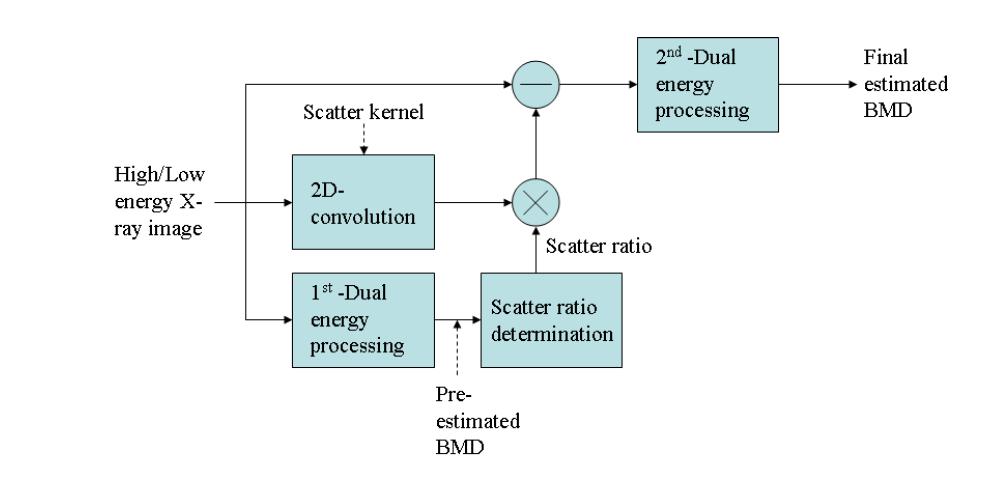 산란 현상 보정이 포함된 골밀도 측정 기법의 블록도