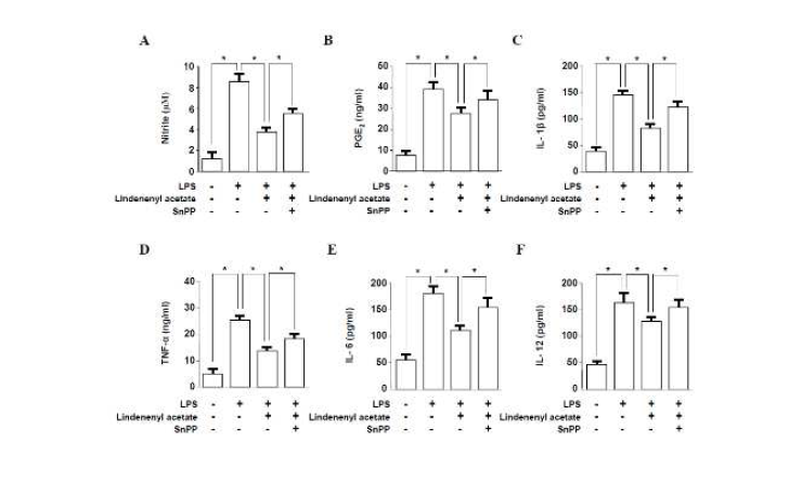 Involvement of HO-1 pathway in the anti-inflammatory effects of lindenenyl acetate in HPDL cells.