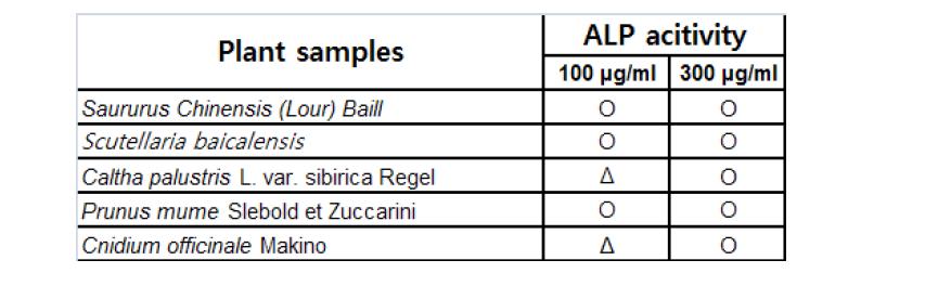 천연물 추출물 스크리닝 검색 - ALP activity (우수시료 5종)