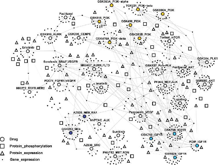 그림 6. Integrated correlation network of compound and omics data