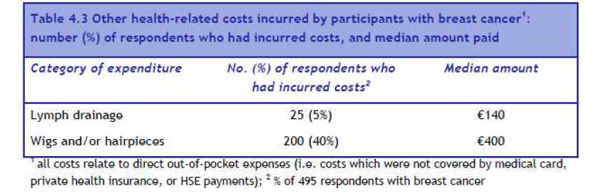 유방암 환자에게서 발생한 기타 비용