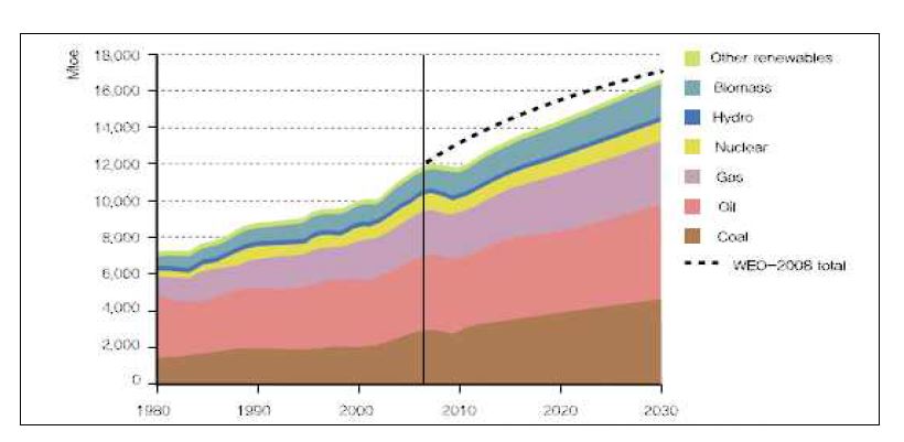 연료별 세계 1차 에너지 수요 전망(기준 시나리오)