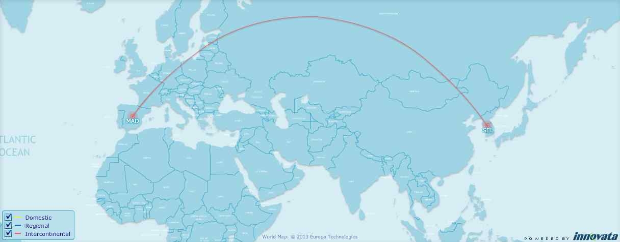 한국-스페인 마드리드 운항노선