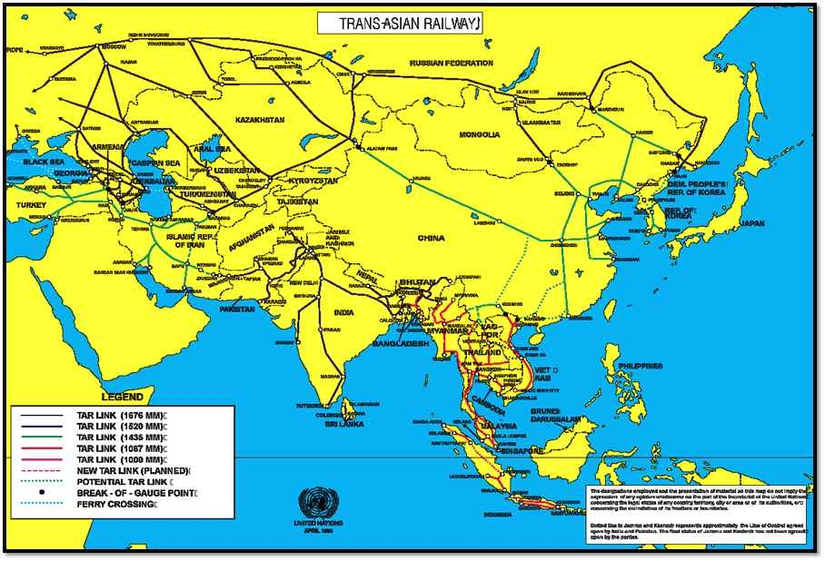 UN ESCAP의 아시아횡단철도 노선