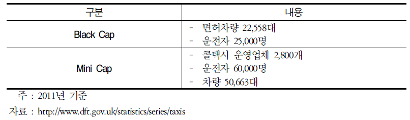 런던 택시 유형 및 현황