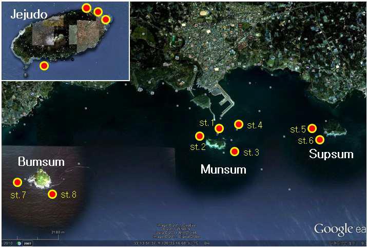 제주 지역의 조사지점 위치