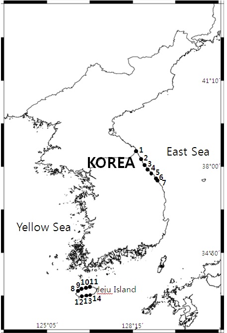 그림 2. 연안성 어류자원 미발굴 분류군 탐색연구 조사지점