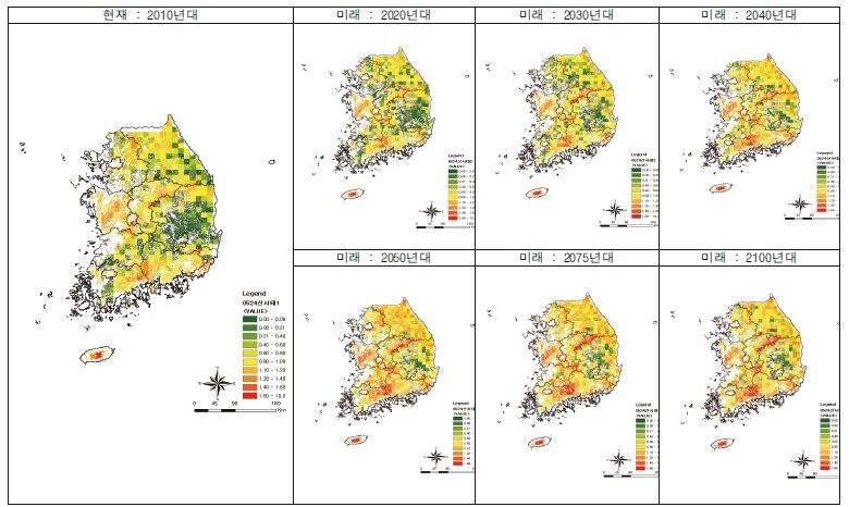 산악지역 – 홍수에 의한 산사태 취약성 평가 결과