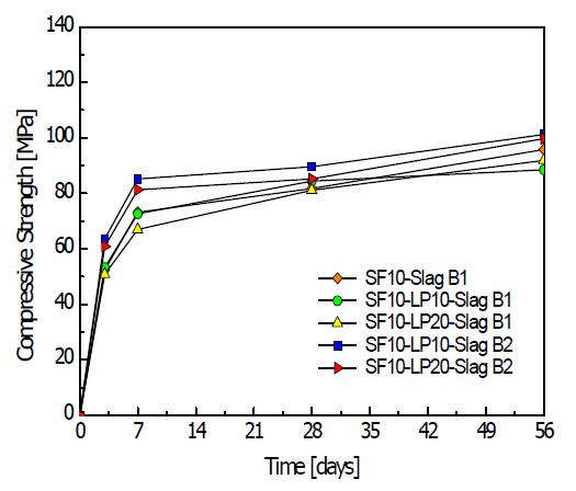 모르타르 압축강도(SF, GGBFS B1, B2, LP)