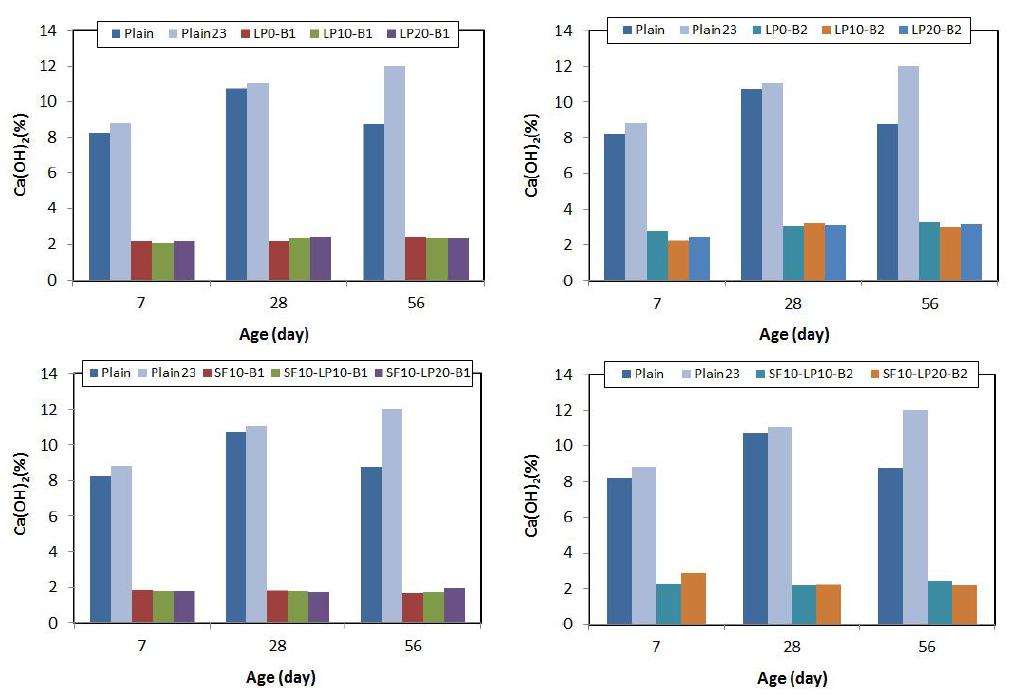 무기질 혼화재에 따른 수산화칼슘