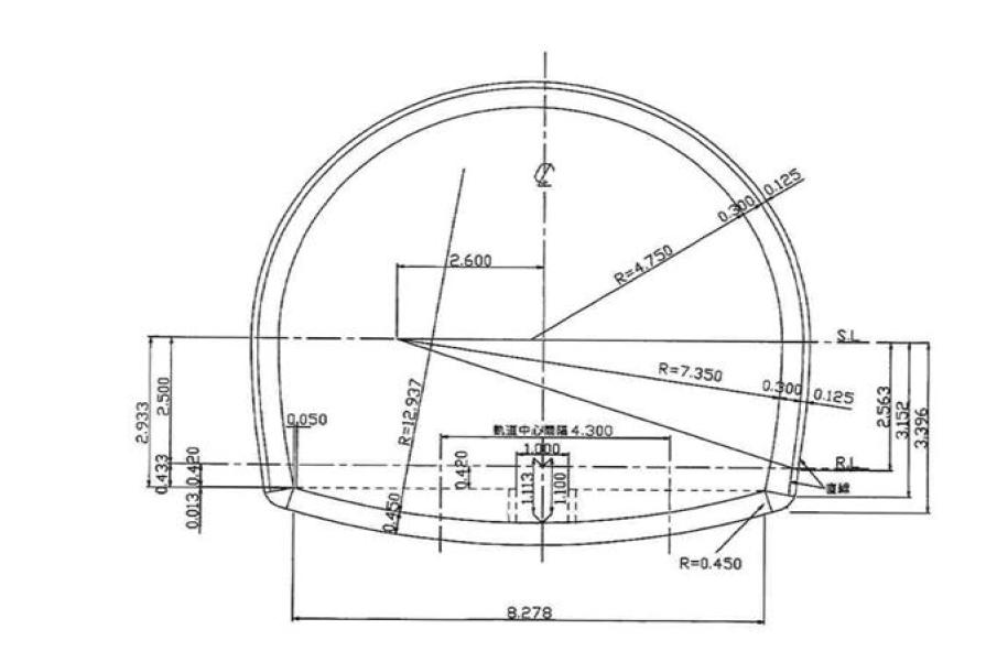 일본 큐슈 신칸센 치쿠시 터널의 터널 단면도