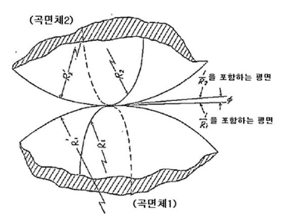 곡면체1과 2의 접촉 형상