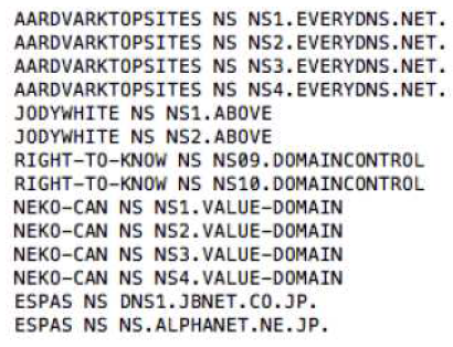 Sample NS records stored at the .com TLD Name Server.
